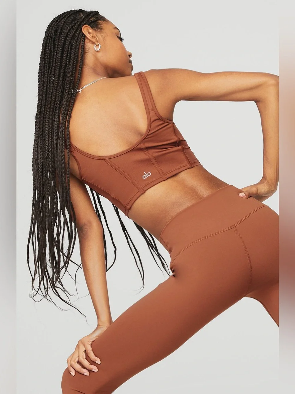 ALO Airbrush Mesh Corset Tank Top Wireless in Rust Sz L Athletic Sporty Comfy